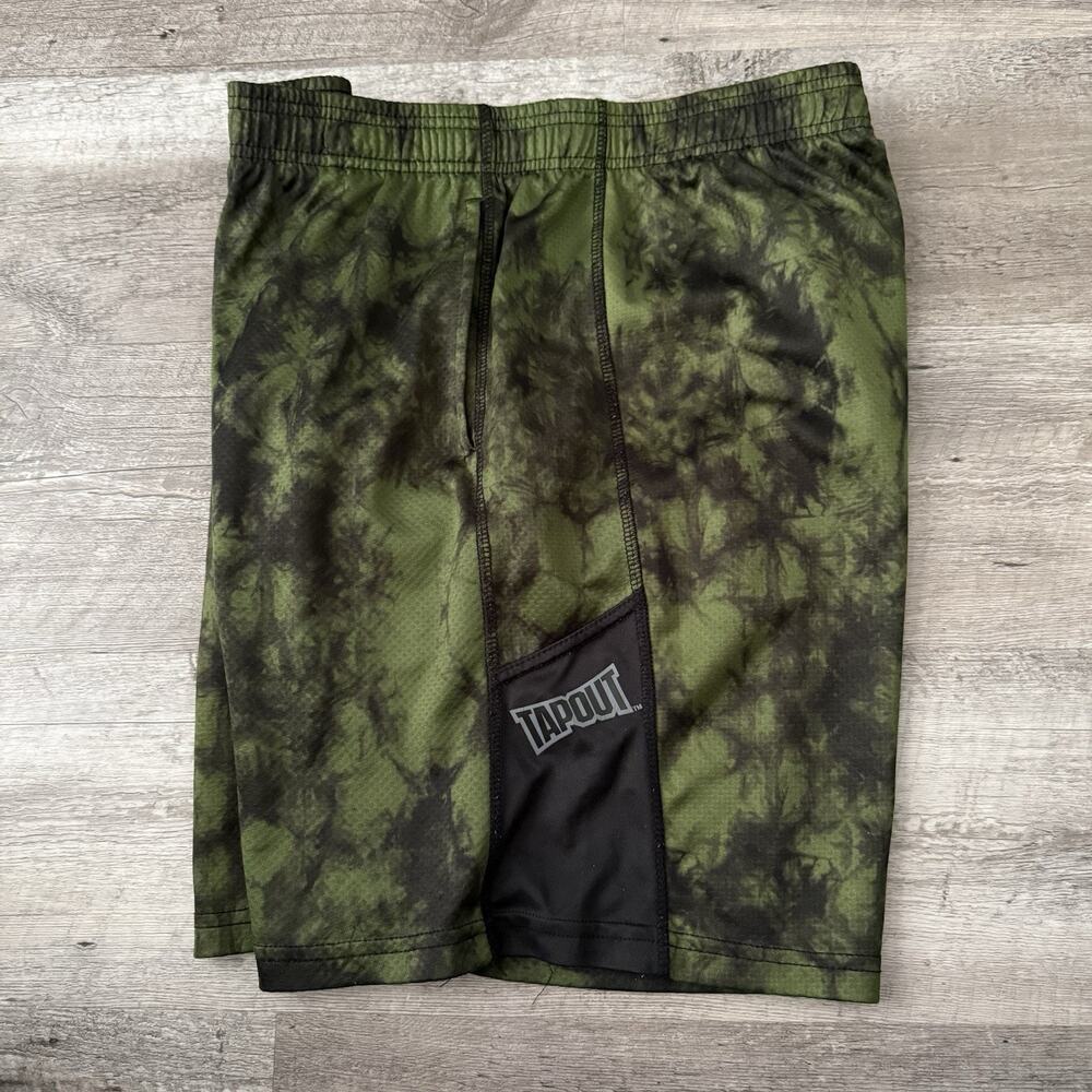Tapout Shorts Mens L Green Black Tie Dye Athletic Performance Gym Training MMA